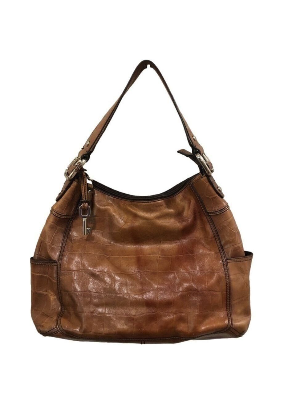 Fossil brown croc embossed leather handbag. Single strap Y2K  dust bag included